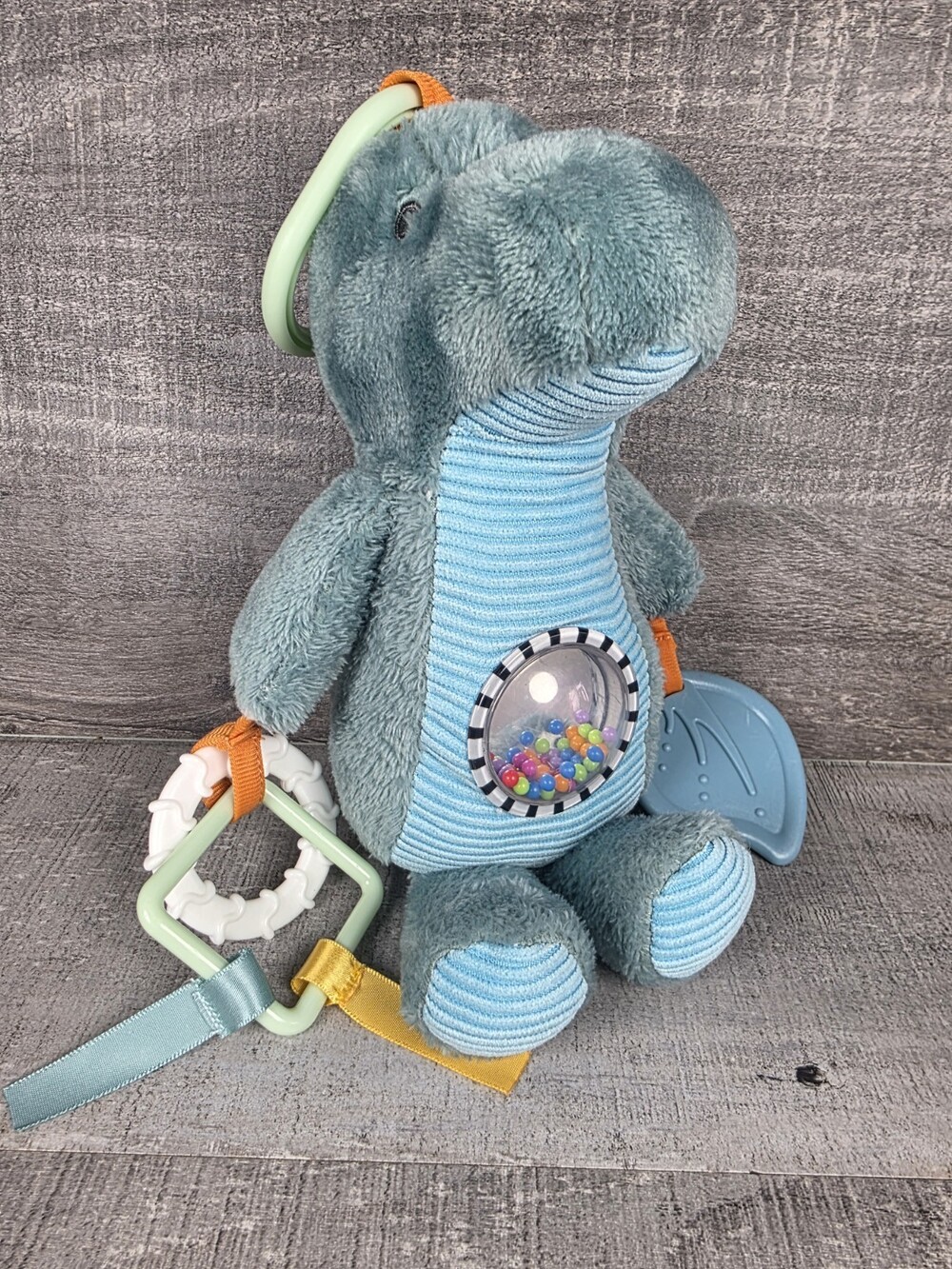 Carter's Green Dinosaur Rattle Teether Clip Plush Toy 10” Baby Sensory Toy b271